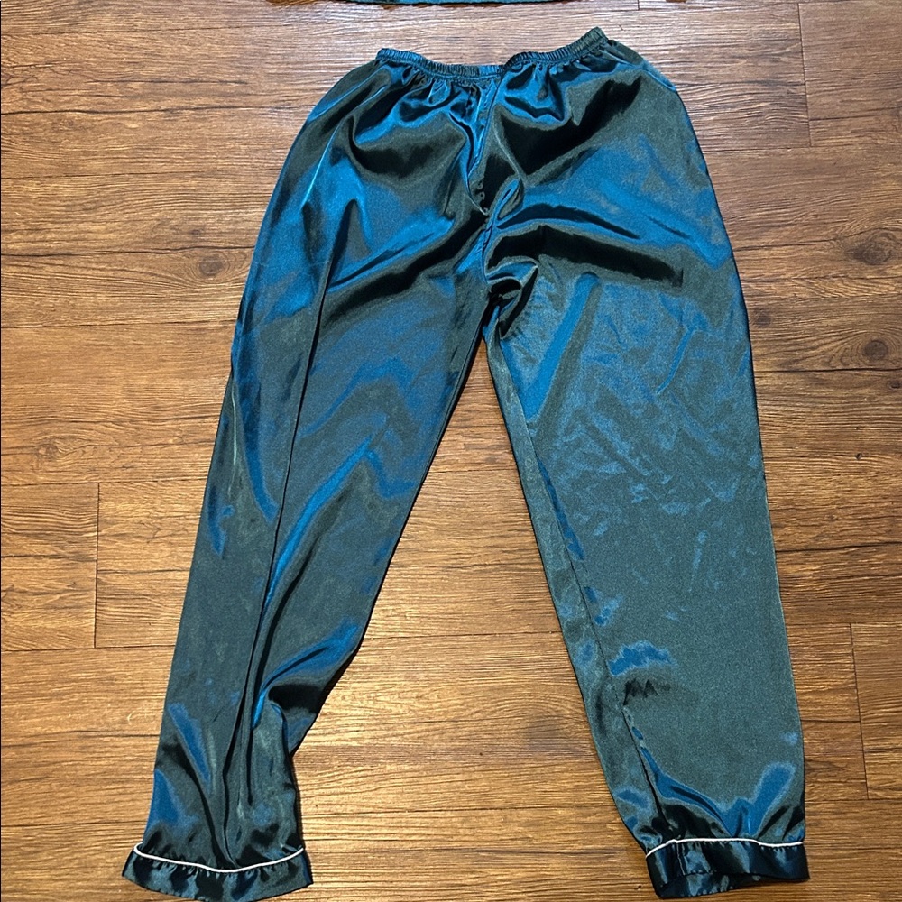 Elegant Satin Pajama Pants - Green